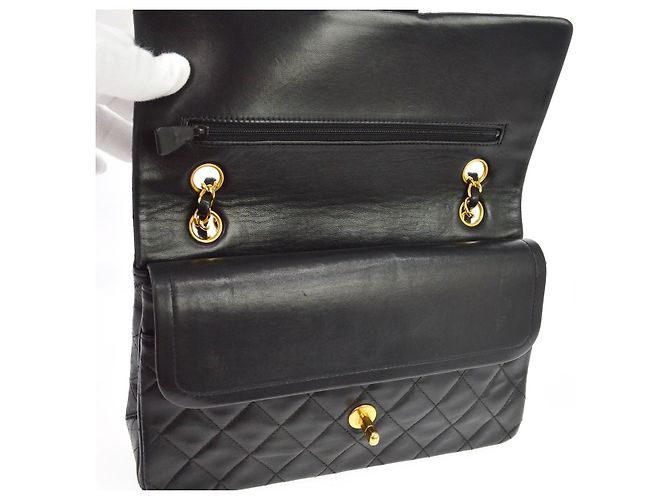 Chanel Vintage Classic Double Flap Quilted Lambskin Medium Nero - vista 5