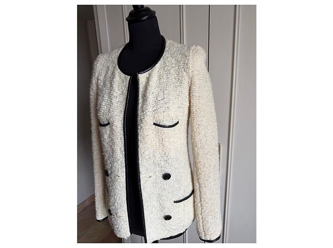 Giacca corta in tweed ecru e pelle ISABEL MARANT - vista 2