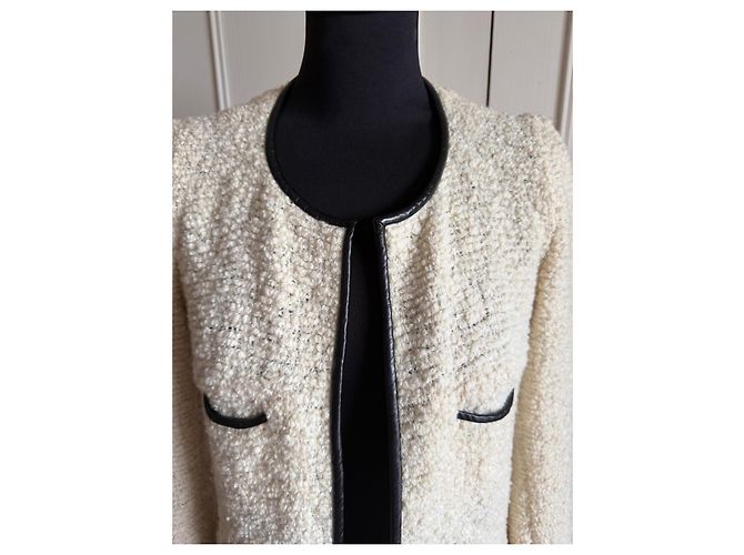 Giacca corta in tweed ecru e pelle ISABEL MARANT - vista 3
