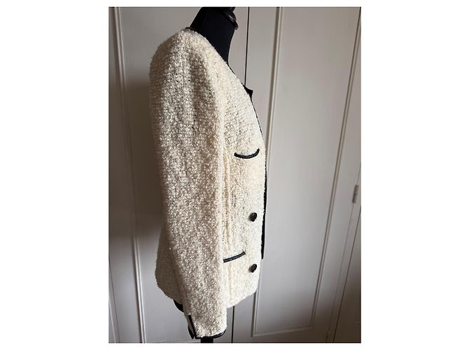 Giacca corta in tweed ecru e pelle ISABEL MARANT - vista 6