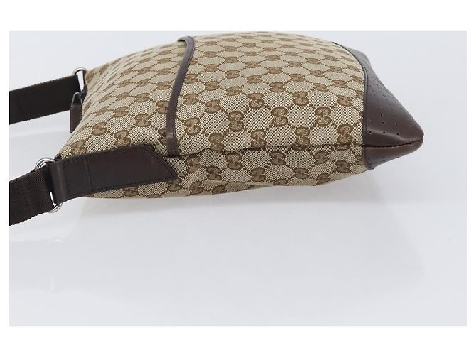 Bolsa Messenger Gucci com zíper em Canvas GG e couro perfurado Medium Bege - vista 4