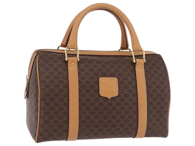 Céline Celine Vintage Boston Macadam Coated Canvas Medium Marrone - vista 3