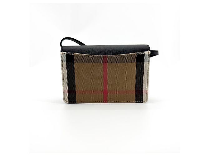 Burberry Hampshire Leather and Vintage Check Canvas Small Black - view 2