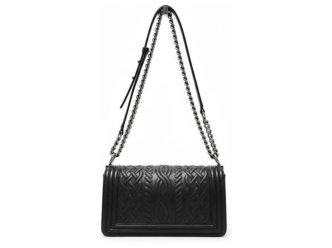 Bolsa Chanel Boy Flap Medium Edinburgh Celtic Knot Preta Preto Hardware prateado - vista 5