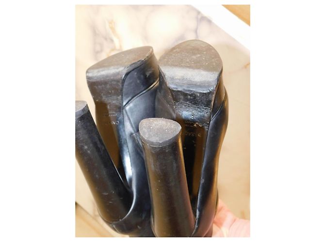 Casadei Schwarze Leder- Stiefeletten mit Plateau und Blockabsatz - Ansicht 6