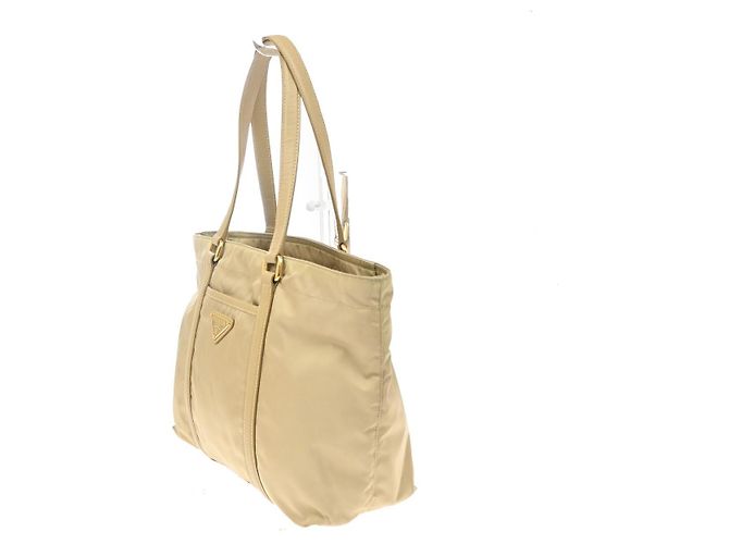 Prada Re-Edition 1978 Pocket Re-Nylon in pelle Saffiano Medium Beige - vista 3