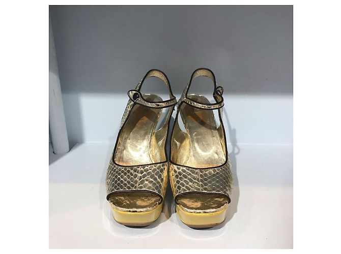 Sandalias de cuña Prada en piel de pitón plateada Talla 37 Plata - vista 2