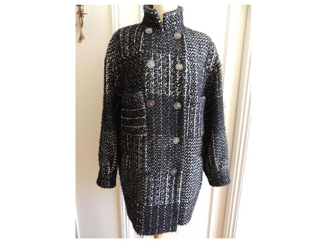 Chanel Cappotto Tweed Cashmere Nero Bianco - vista 3