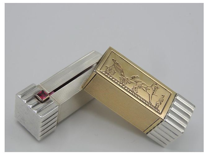 Hermès Porta Rossetto Art Deco Oro e Argento D'oro - vista 2