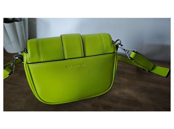 Karl Lagerfeld K/Saddle Small shoulder bag in lime green leather - view 5