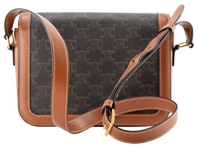 Céline CELINE - Borsa a tracolla Triomphe Celine in tela rivestita triomphe marrone e pelle tan - vista 3