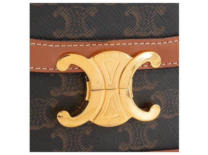 Céline CELINE - Borsa a tracolla Triomphe Celine in tela rivestita triomphe marrone e pelle tan - vista 5