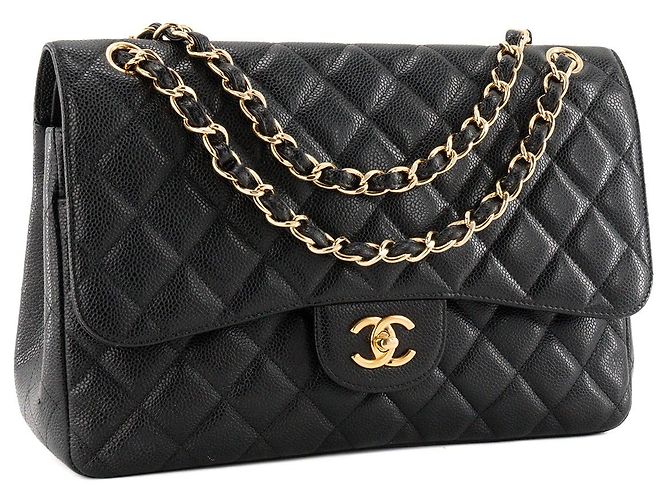 CHANEL - Borsa a tracolla Classic/Timeless Jumbo Chanel in pelle caviar nera - vista 2