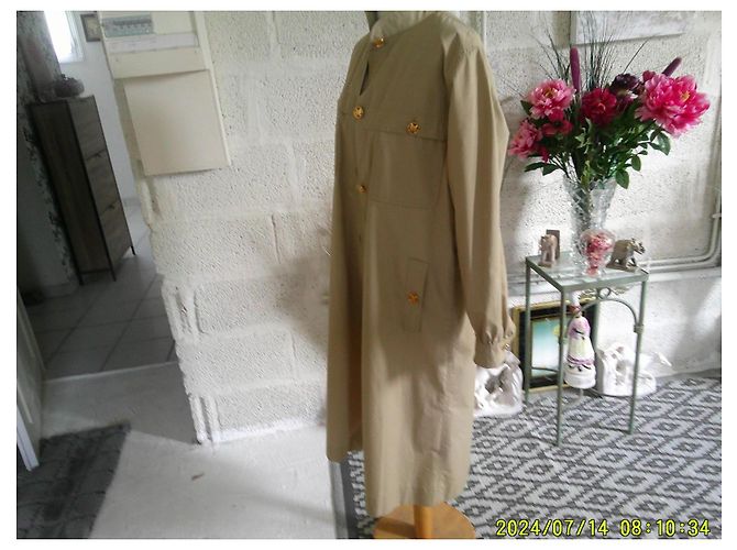 Trench lungo in cotone beige Céline - vista 3
