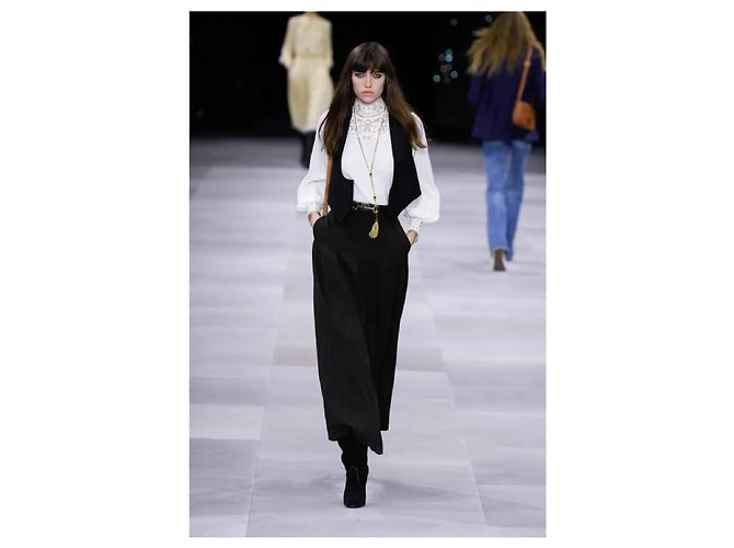 Céline Celine Top de Seda y Encaje Hedi Slimane Crudo - vista 6