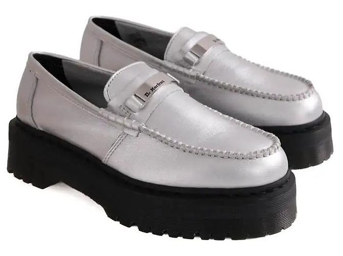 Mocassini Dr. Martens in pelle argento - vista 3