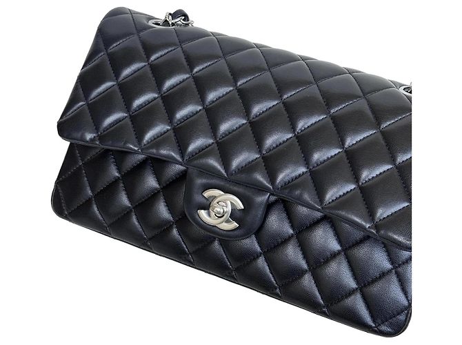 Timeless Chanel Classic Double Flap Medium Schwarz Lammleder Silber - Ansicht 10