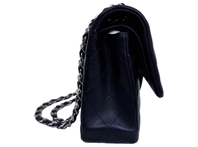 Timeless Chanel Classic Double Flap Medium Schwarz Lammleder Silber - Ansicht 14