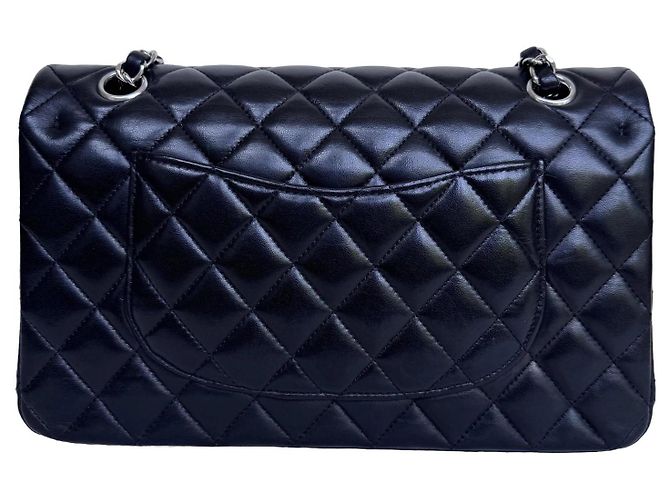 Timeless Chanel Classic Double Flap Medium Schwarz Lammleder Silber - Ansicht 3