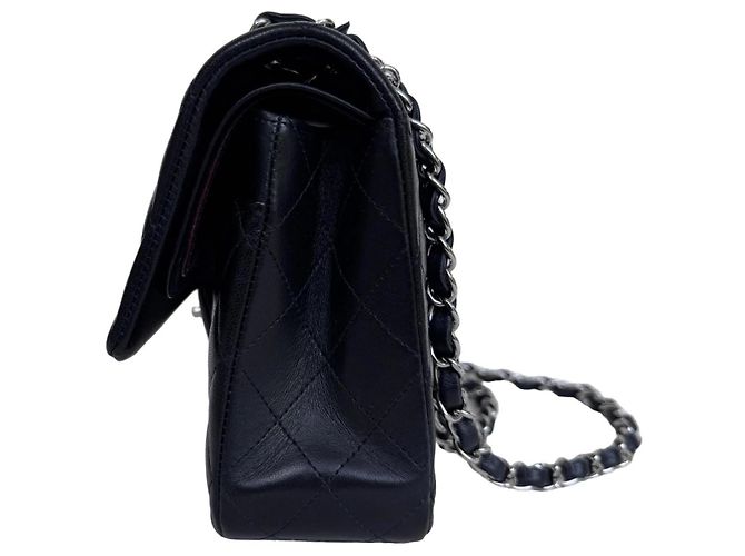 Timeless Chanel Classic Double Flap Medium Schwarz Lammleder Silber - Ansicht 4