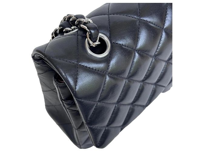 Timeless Chanel Classic Double Flap Medium Schwarz Lammleder Silber - Ansicht 8