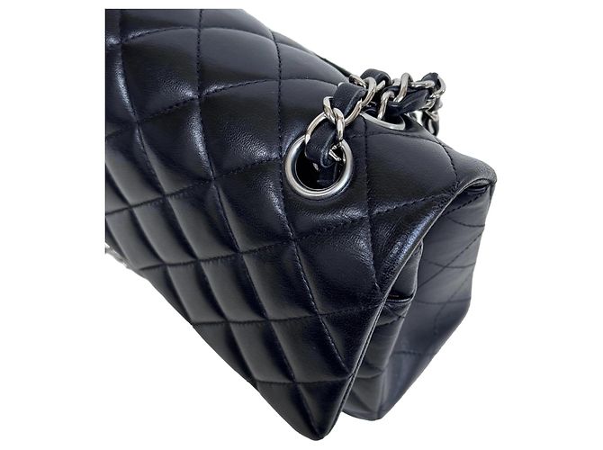 Timeless Chanel Classic Double Flap Medium Schwarz Lammleder Silber - Ansicht 9