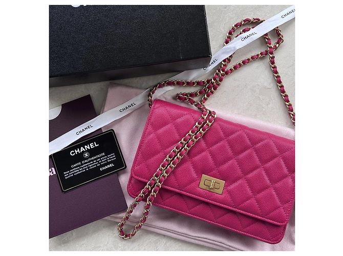 Chanel Wallet on Chain WOC Rosa Raspberry Caviar Leder Goldfarbene Details - Ansicht 2