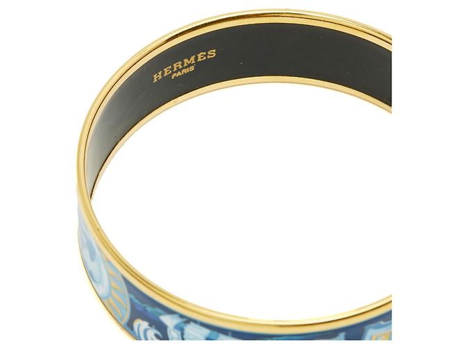 Hermès Brazalete de Esmalte Estampado Face au Large Blanco Azul Dorado - vista 4