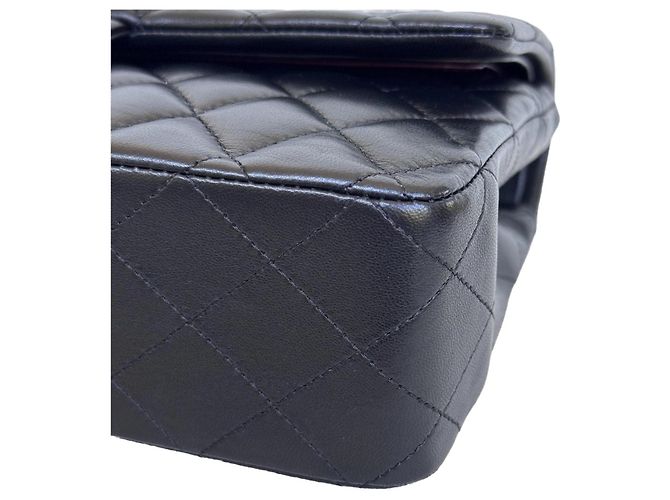 Timeless Chanel Classic Double Flap Medium Schwarz Lammleder Silber - Ansicht 11