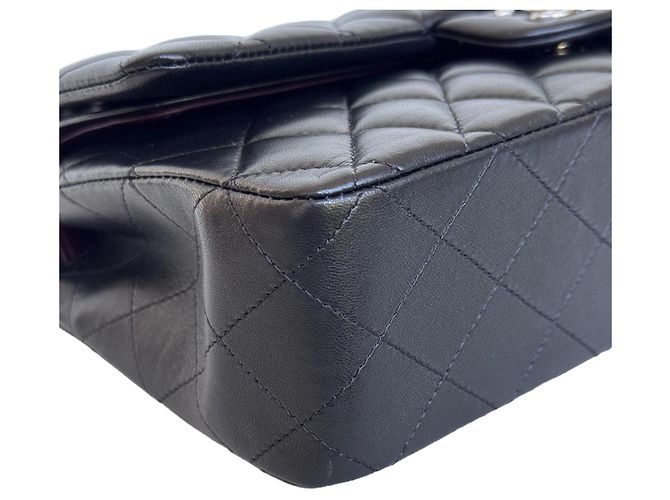 Timeless Chanel Classic Double Flap Medium Schwarz Lammleder Silber - Ansicht 12
