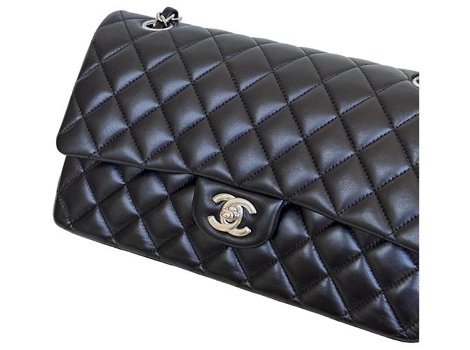 Timeless Chanel Classic Double Flap Medium Schwarz Lammleder Silber - Ansicht 2