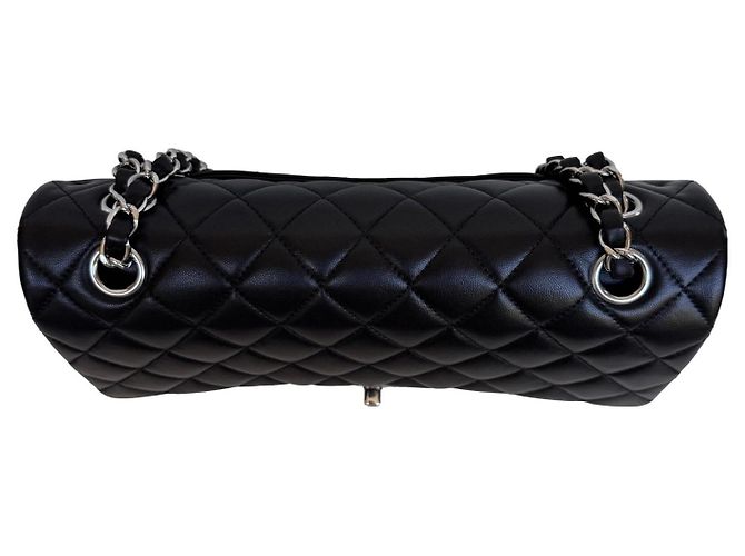 Timeless Chanel Classic Double Flap Medium Schwarz Lammleder Silber - Ansicht 3