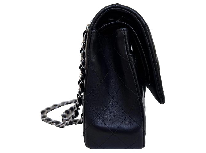 Timeless Chanel Classic Double Flap Medium Schwarz Lammleder Silber - Ansicht 4