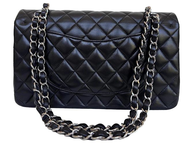 Timeless Chanel Classic Double Flap Medium Schwarz Lammleder Silber - Ansicht 5