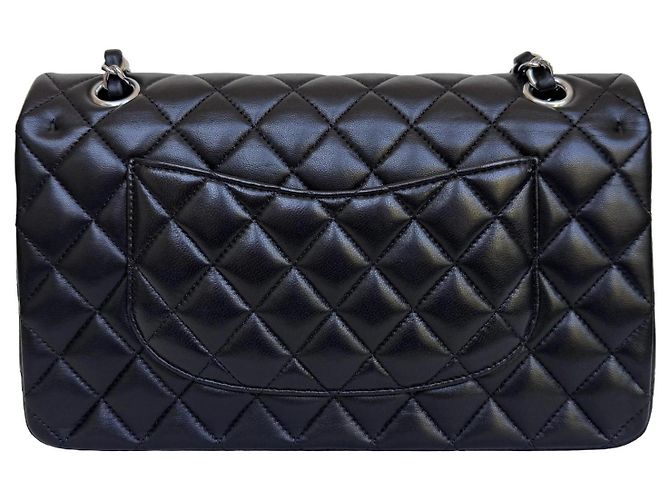 Timeless Chanel Classic Double Flap Medium Schwarz Lammleder Silber - Ansicht 6