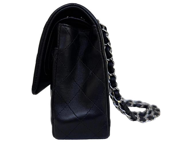 Timeless Chanel Classic Double Flap Medium Schwarz Lammleder Silber - Ansicht 7