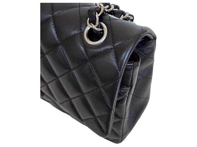 Timeless Chanel Classic Double Flap Medium Schwarz Lammleder Silber - Ansicht 8