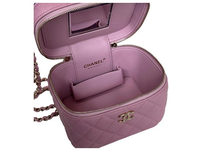 Chanel Piccola Vanity Borsa in Pelle Caviar Rosa Hardware Dorato 22S - vista 10