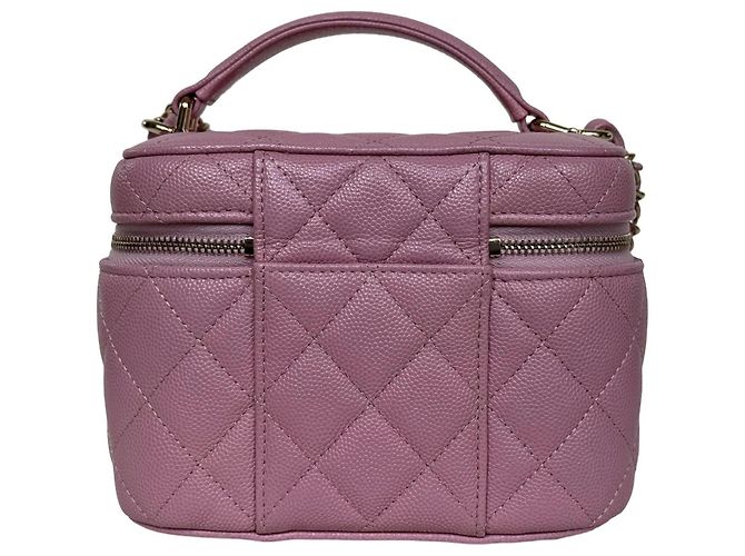 Chanel Piccola Vanity Borsa in Pelle Caviar Rosa Hardware Dorato 22S - vista 3