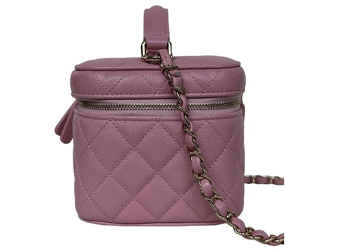 Chanel Piccola Vanity Borsa in Pelle Caviar Rosa Hardware Dorato 22S - vista 4