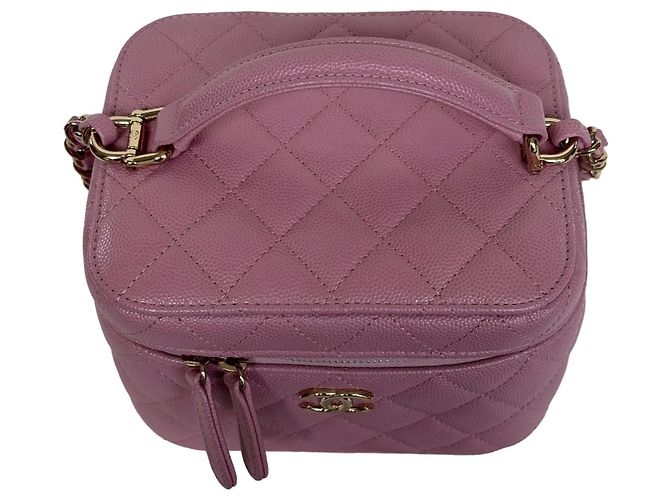 Chanel Piccola Vanity Borsa in Pelle Caviar Rosa Hardware Dorato 22S - vista 5