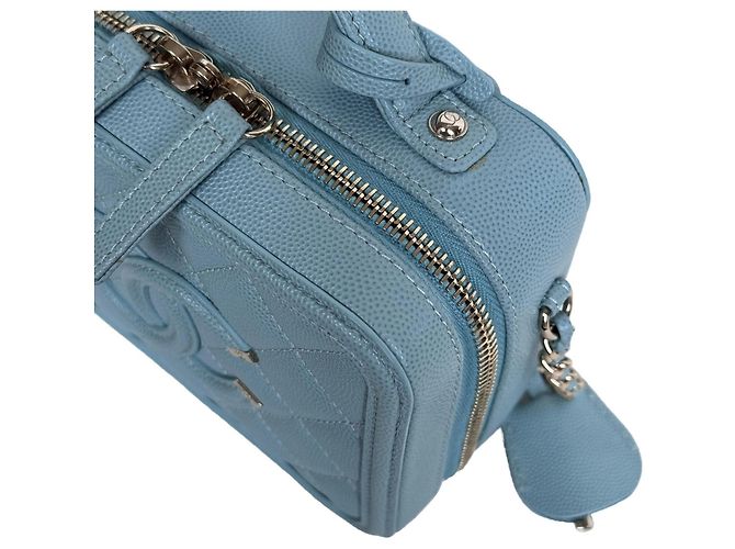 Borsa Chanel Vanity Filigree in Pelle Caviar Blu Tiffany - vista 11