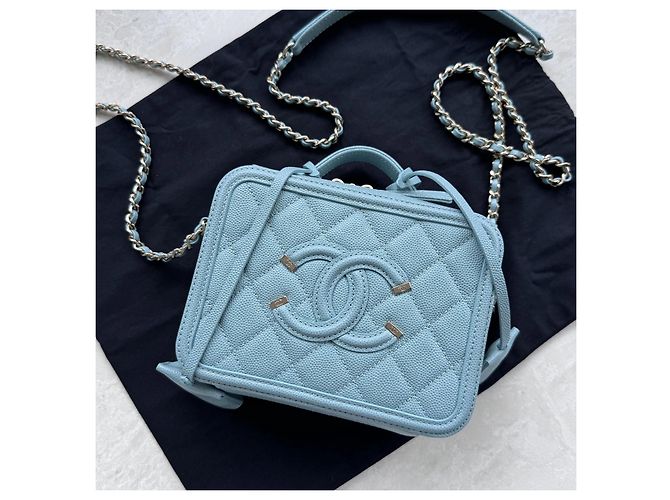 Borsa Chanel Vanity Filigree in Pelle Caviar Blu Tiffany - vista 2
