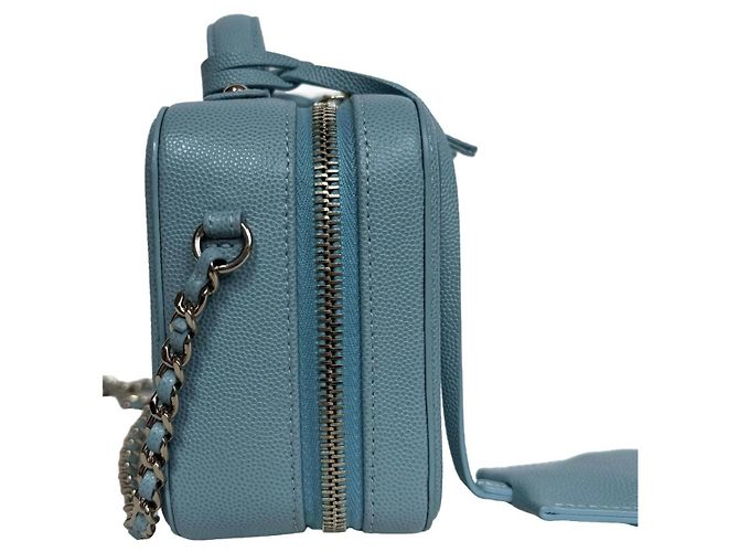 Borsa Chanel Vanity Filigree in Pelle Caviar Blu Tiffany - vista 3