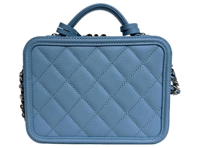 Borsa Chanel Vanity Filigree in Pelle Caviar Blu Tiffany - vista 4