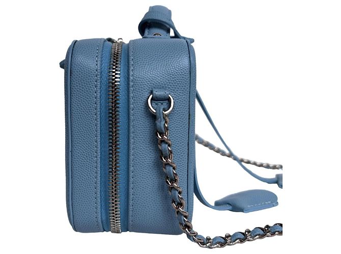 Borsa Chanel Vanity Filigree in Pelle Caviar Blu Tiffany - vista 5