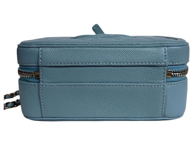 Borsa Chanel Vanity Filigree in Pelle Caviar Blu Tiffany - vista 6
