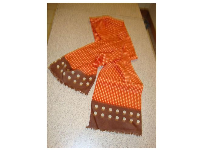 Autre Marque Orange-brauner gepunkteter Seidenschal - Ansicht 3