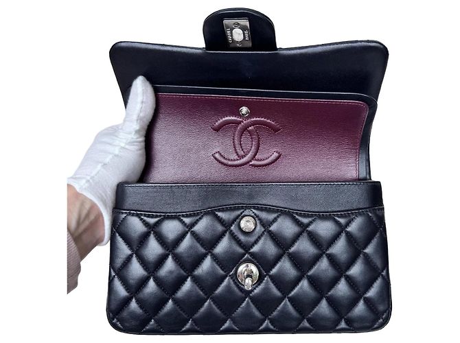 Timeless Chanel Classic Double Flap Small Schwarz Lammleder Silber - Ansicht 10