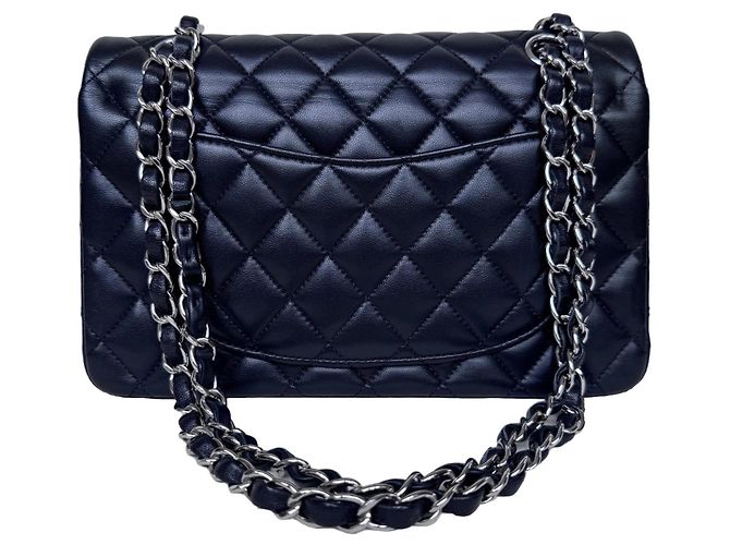 Timeless Chanel Classic Double Flap Small Schwarz Lammleder Silber - Ansicht 12